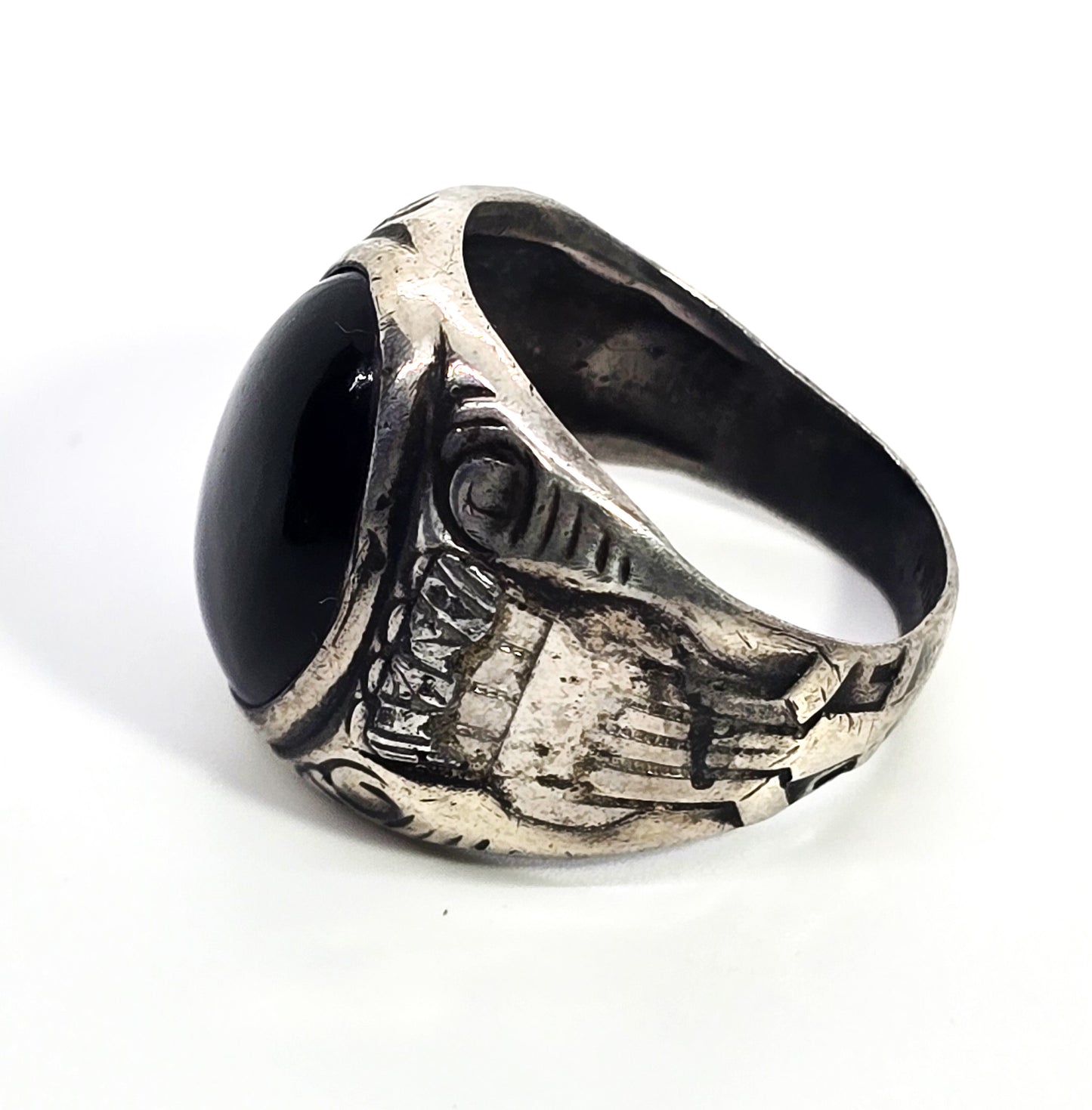 Old Pawn vintage sterling silver black onyx Native American sterling silver ring size 8.5