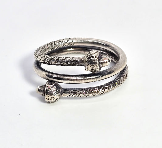 Indian Double wrapped vintage sterling silver torsade ring size 7