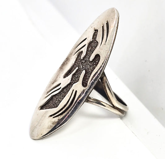 Peyote Bird Navajo Native American vintage sterling silver large ring size 7
