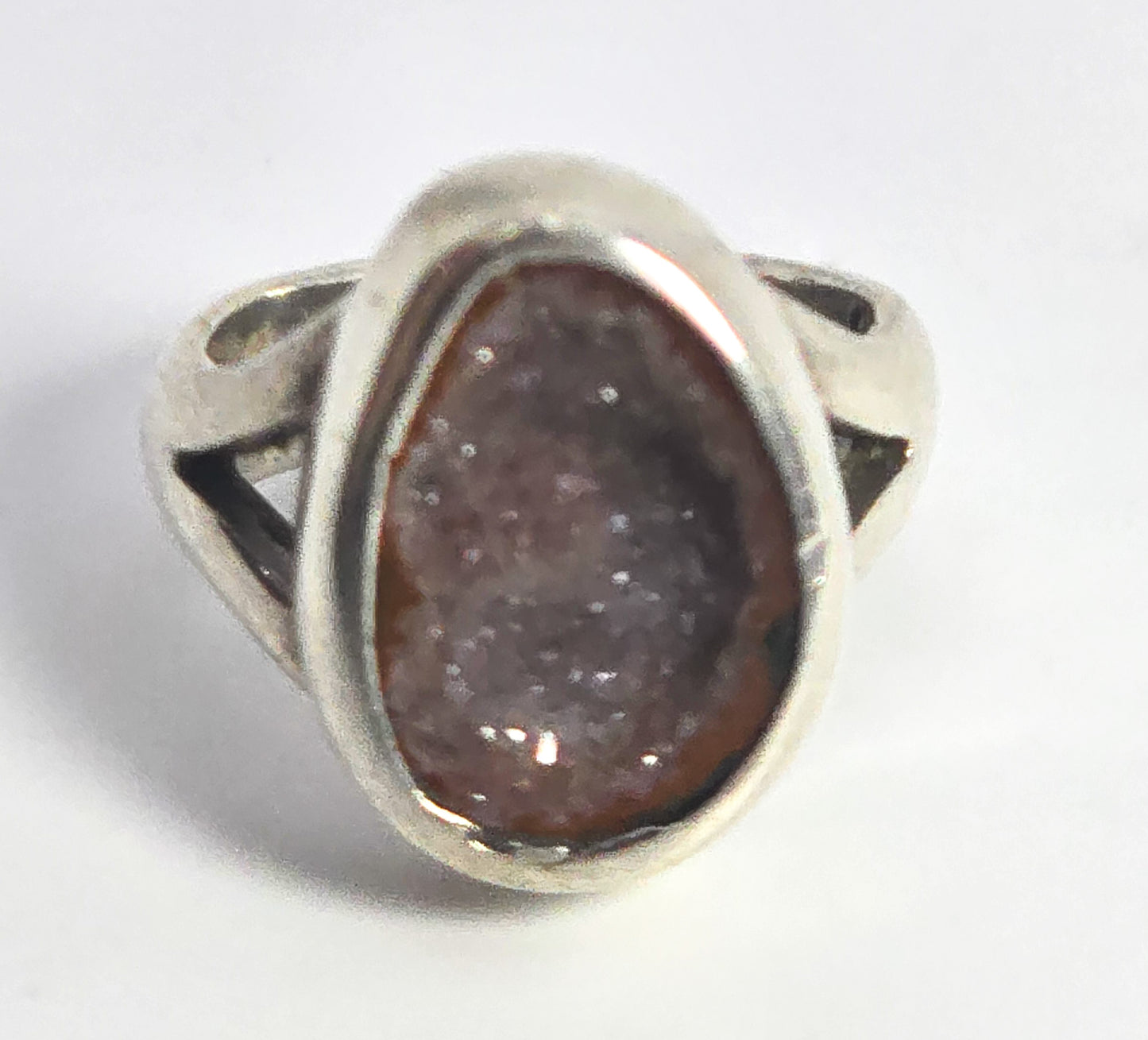 Tabasco geode druzy red CVM vintage split shank sterling silver ring size 5