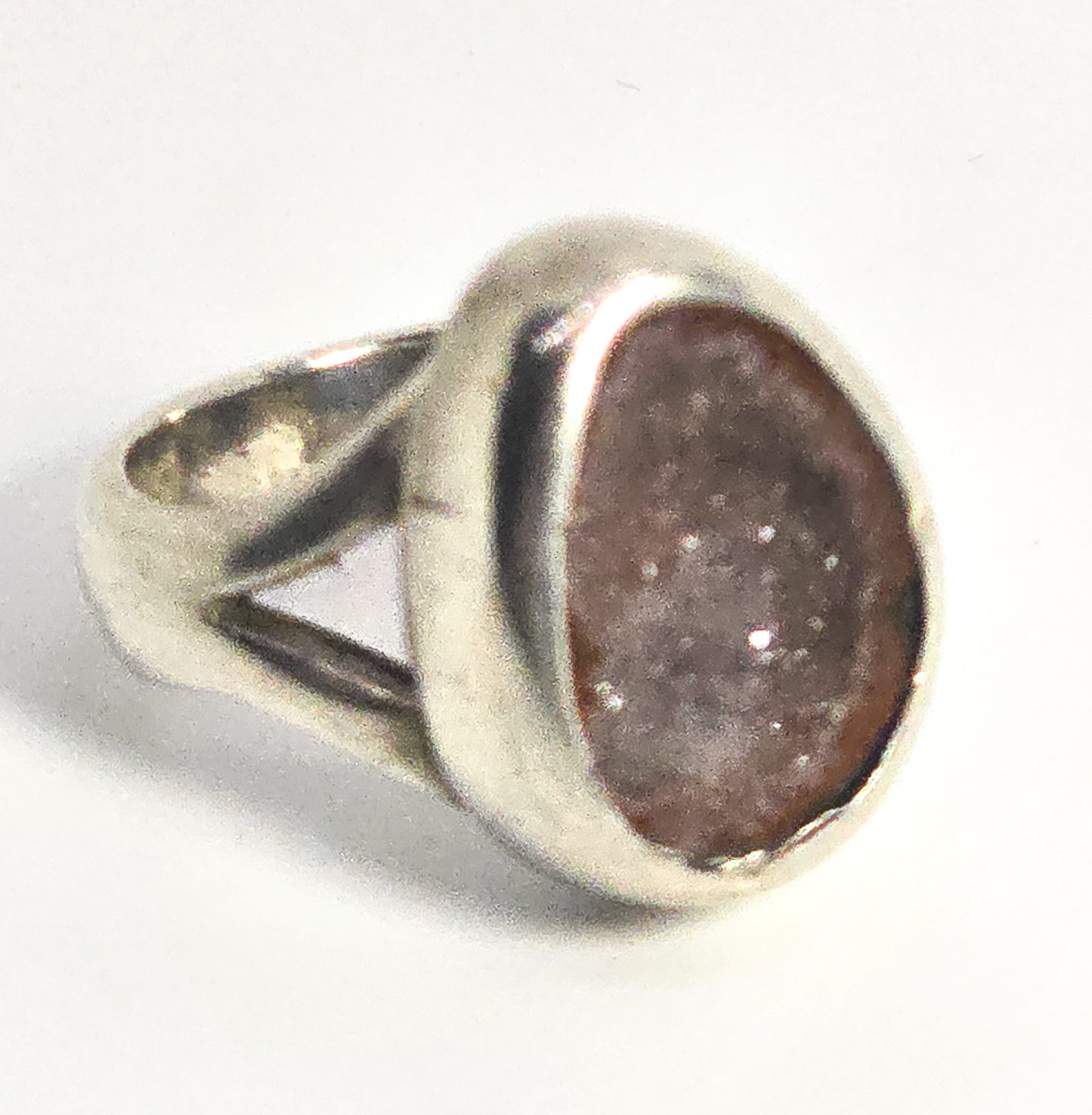 Tabasco geode druzy red CVM vintage split shank sterling silver ring size 5