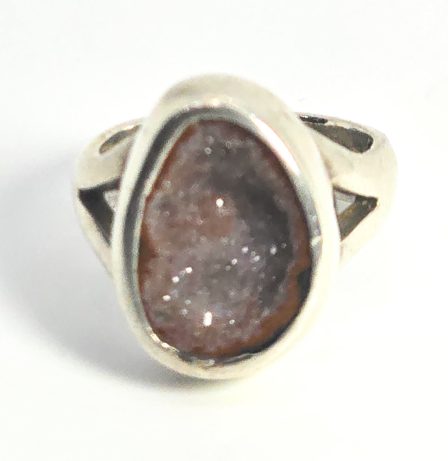 Tabasco geode druzy red CVM vintage split shank sterling silver ring size 5