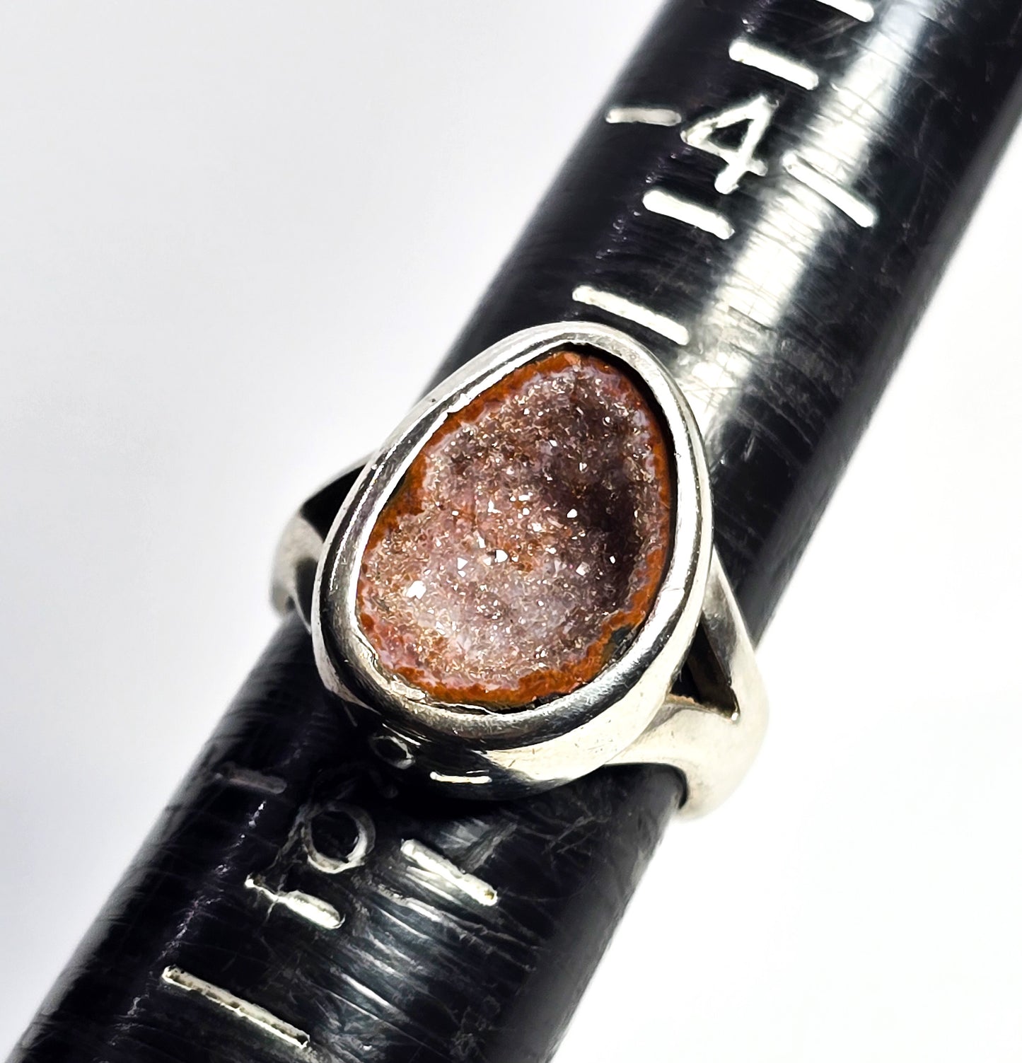 Tabasco geode druzy red CVM vintage split shank sterling silver ring size 5