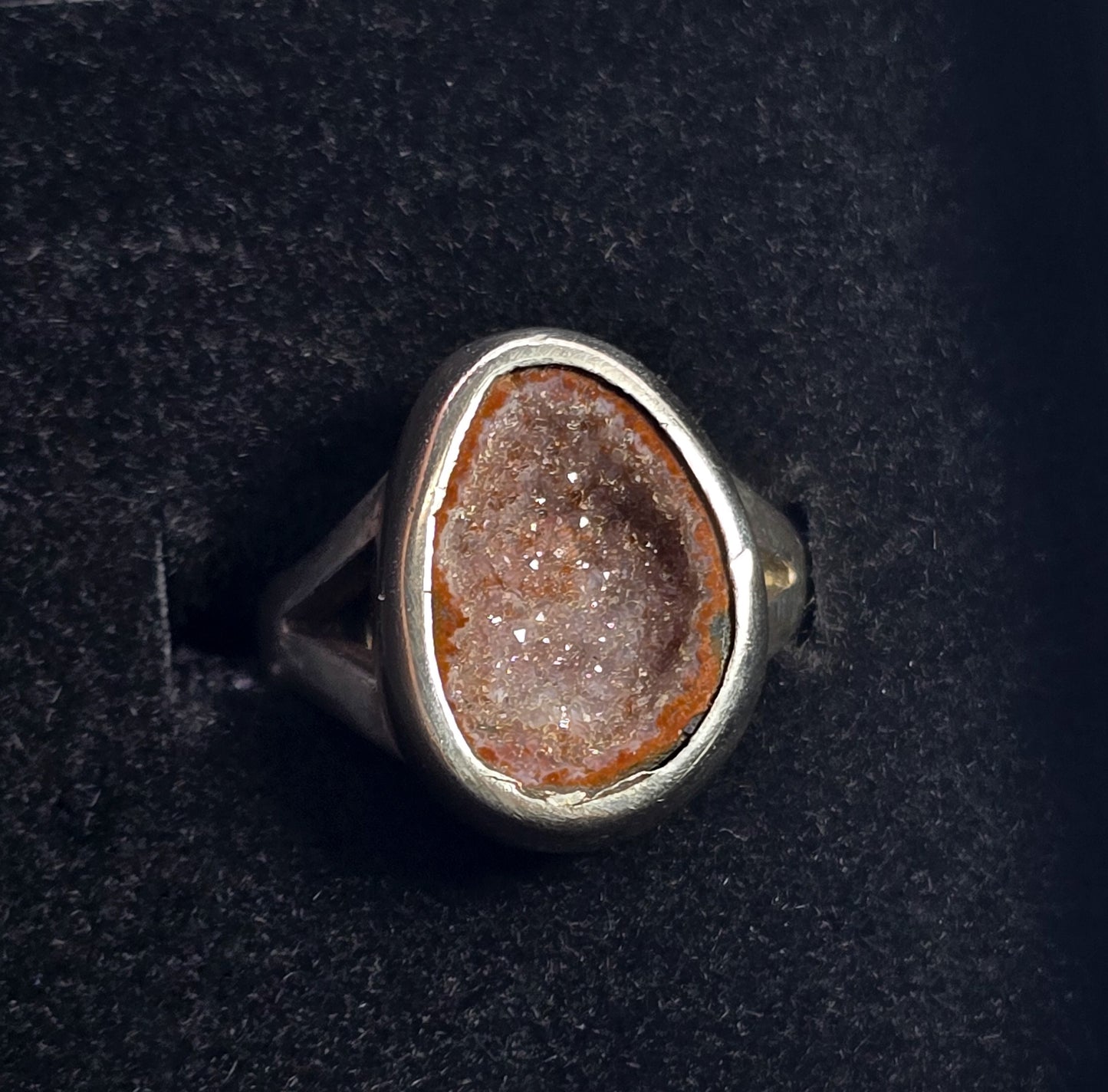 Tabasco geode druzy red CVM vintage split shank sterling silver ring size 5