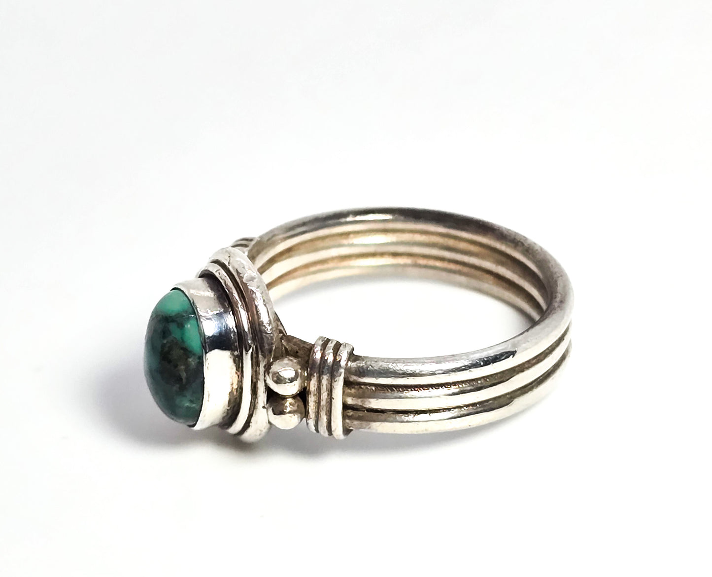 Turquoise sterling silver triple banded bezel set gemstone ring size 6.5