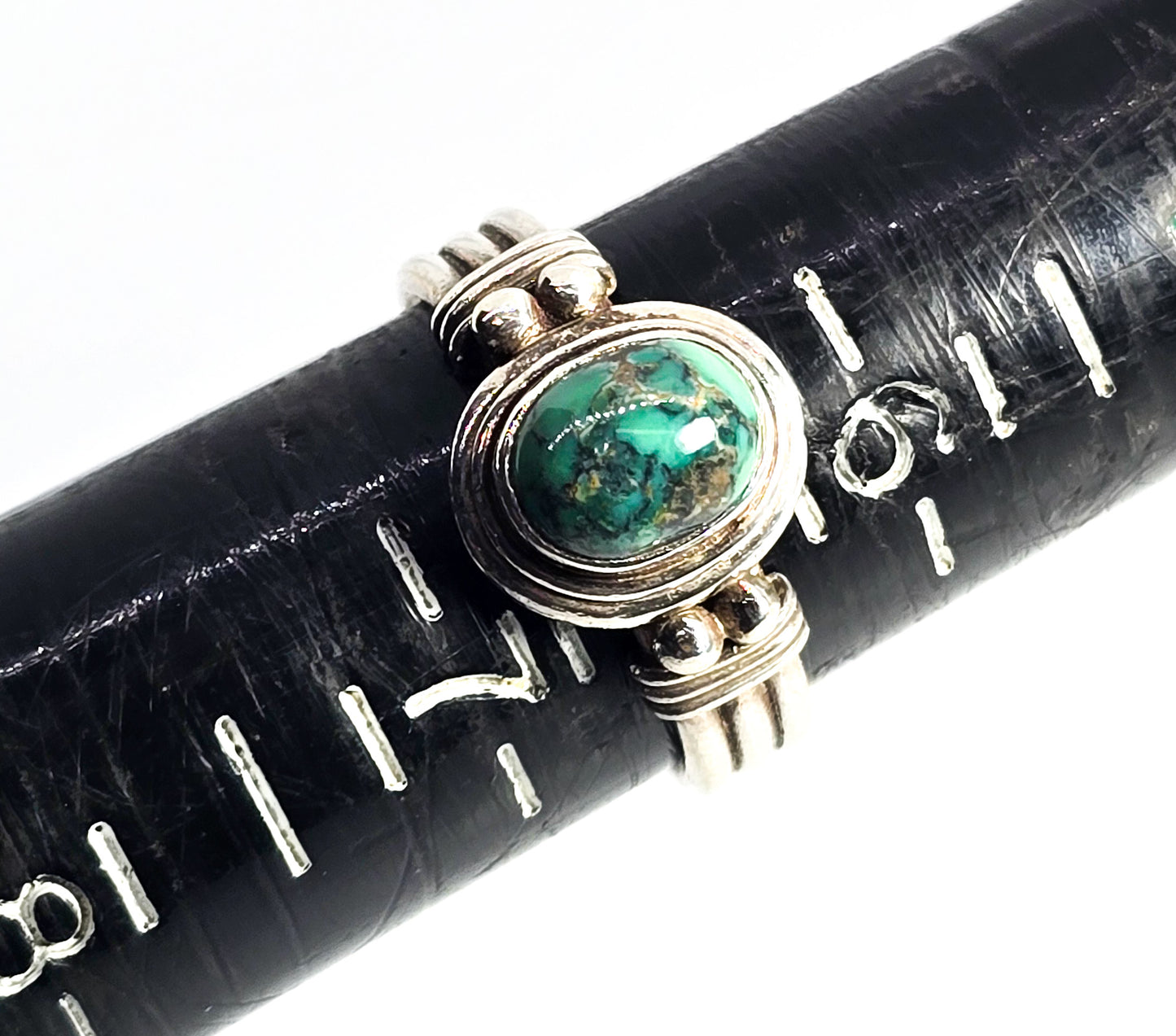 Turquoise sterling silver triple banded bezel set gemstone ring size 6.5