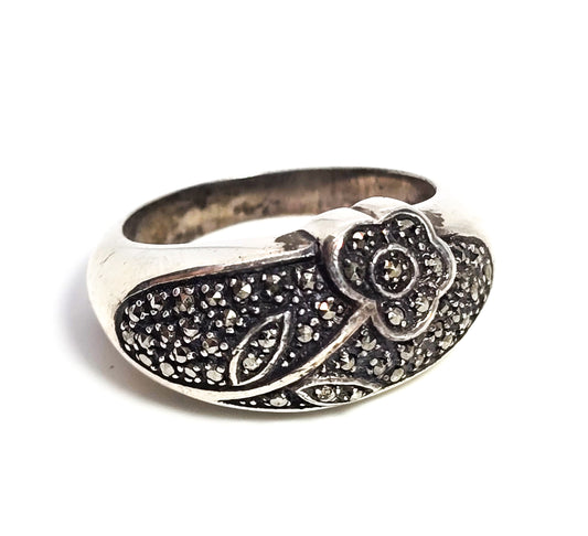 Marcasite flower Vintage brand sterling silver ring band size 7