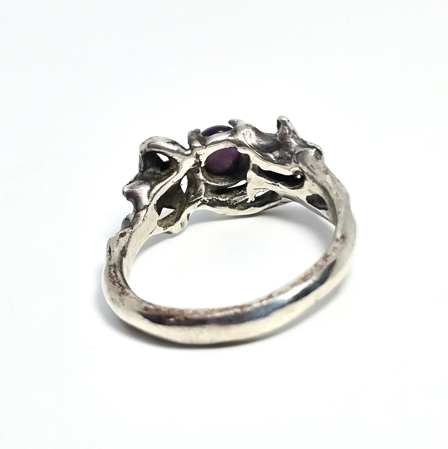 Double pentacle vintage sterling silver retro purple amethyst ring size 7.5