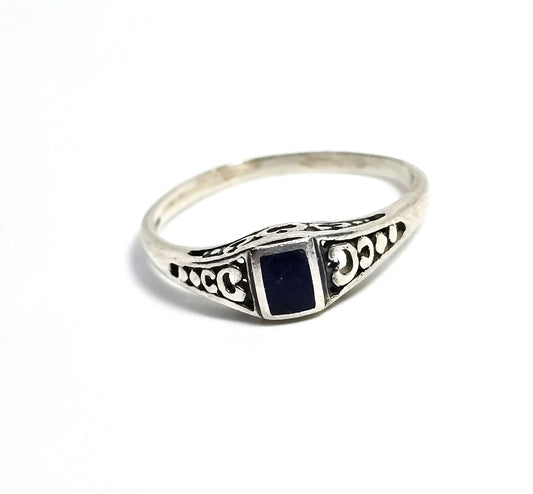 Lapis Lazuli Filigree open work simple vintage sterling silver ring band size 7