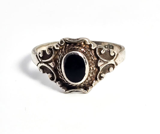 Southwestern black onyx inlay vintage sterling silver ring band size 5