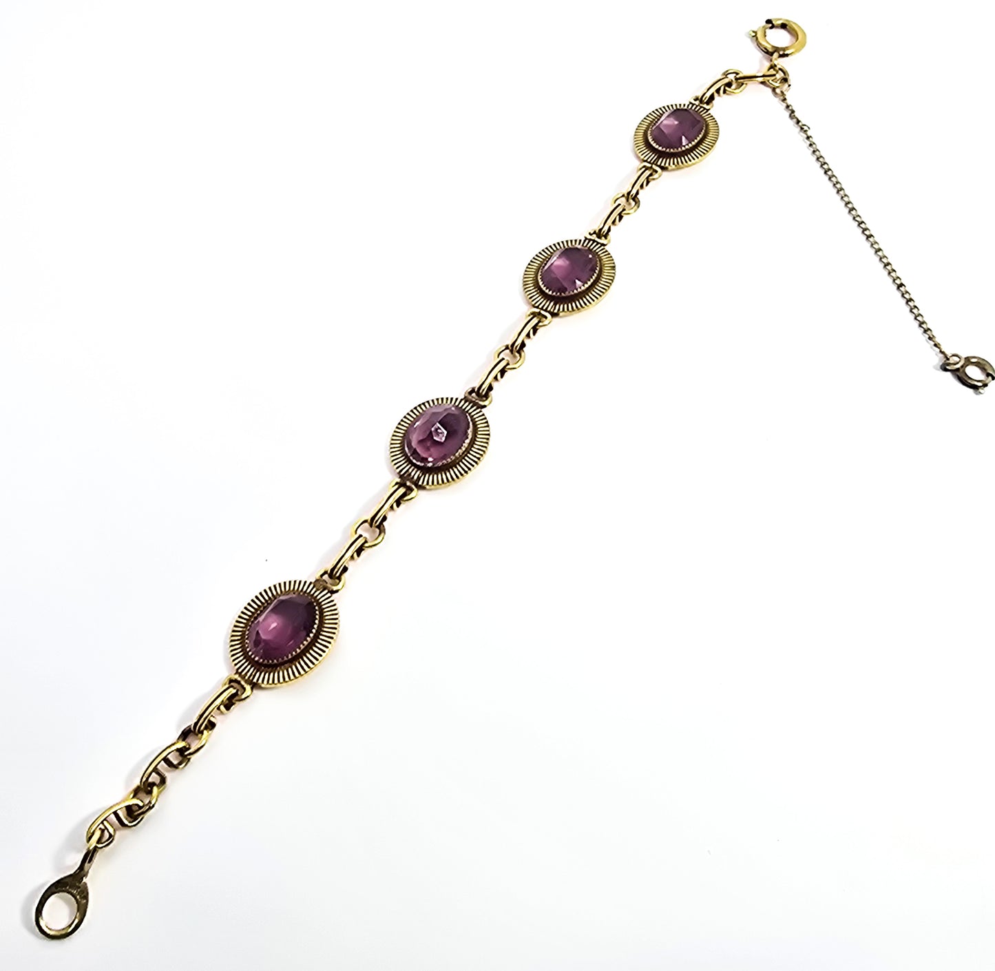 Uncas CC 1/20th 12k gold filled purple synthetic amethyst vintage tennis bracelet