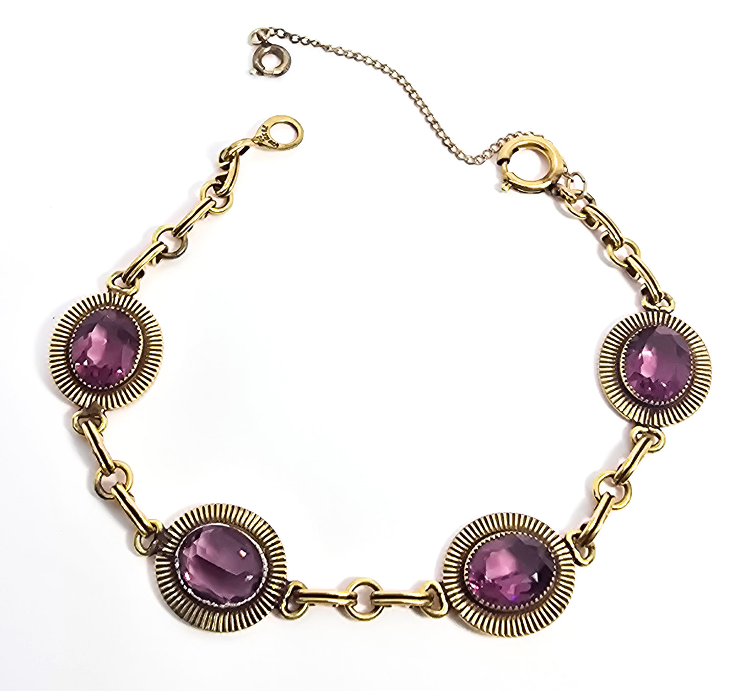 Uncas CC 1/20th 12k gold filled purple synthetic amethyst vintage tennis bracelet