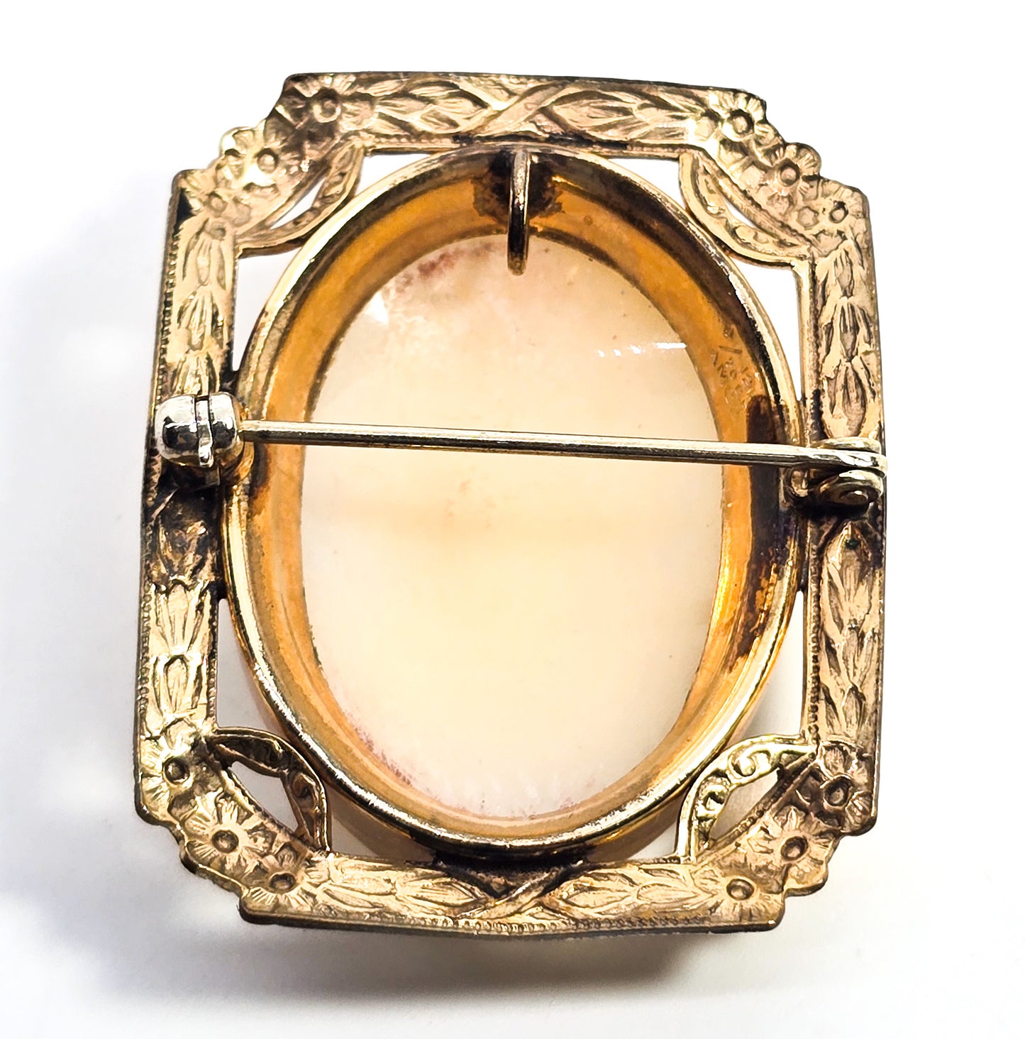 AMCO 12k yellow gold filled left facing carved shell women vintage cameo pendant brooch