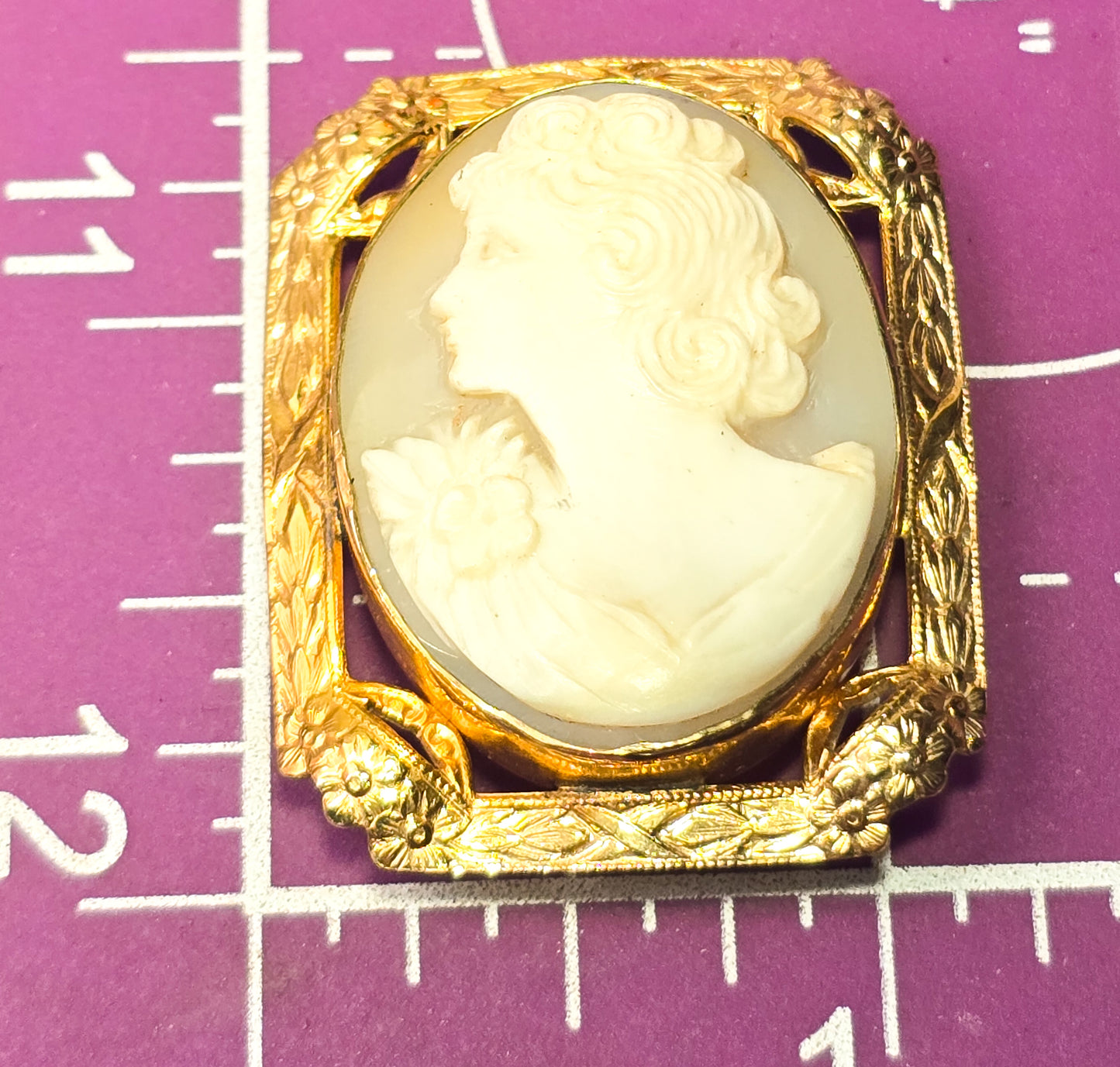 AMCO 12k yellow gold filled left facing carved shell women vintage cameo pendant brooch