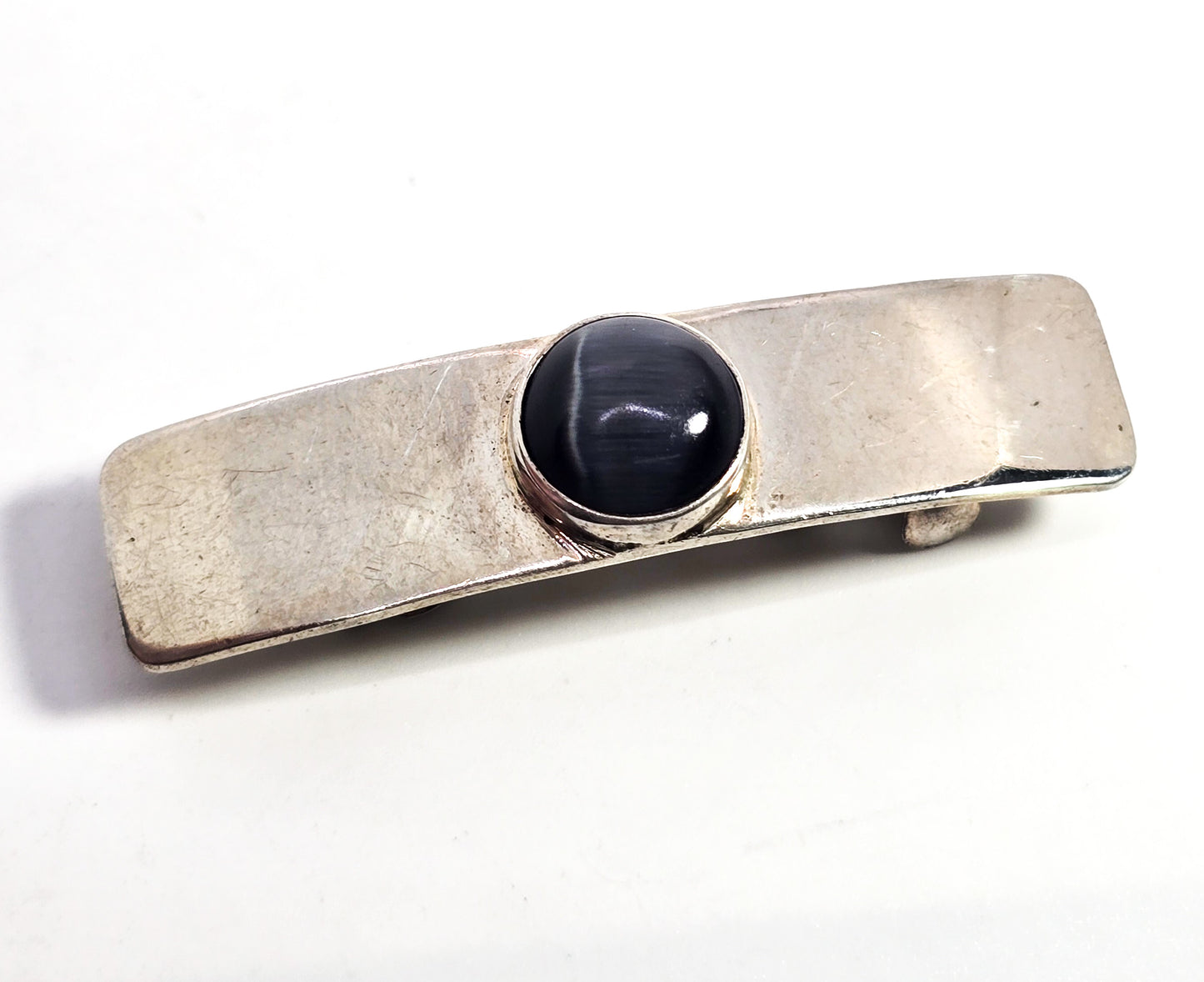 Mexican Cat's eye gemstone vintage sterling silver stamped hair clip barrette