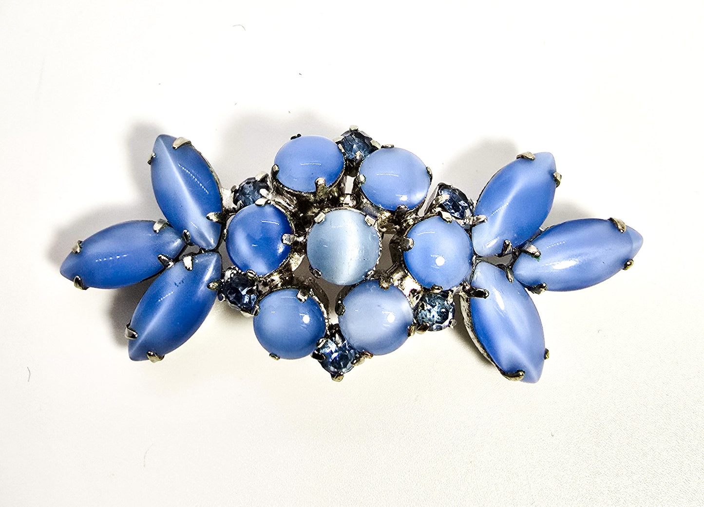 Satin Blue vintage light blue rhinestone mid century vintage brooch