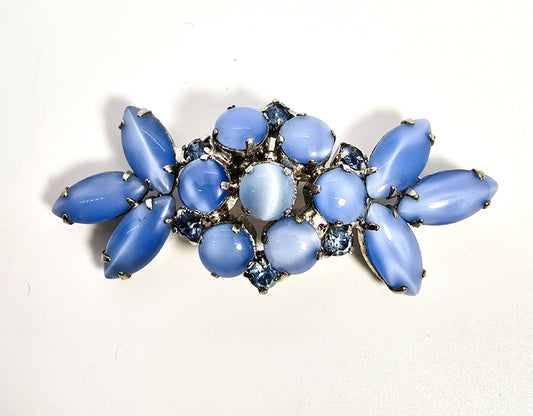 Satin Blue vintage light blue rhinestone mid century vintage brooch