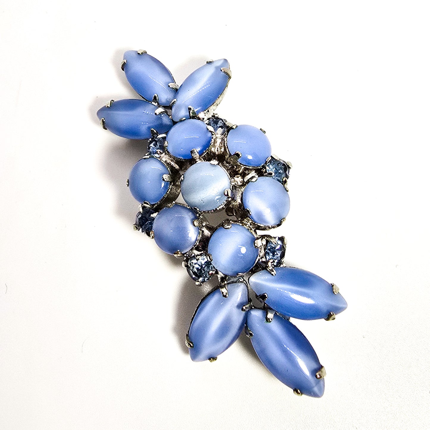 Satin Blue vintage light blue rhinestone mid century vintage brooch