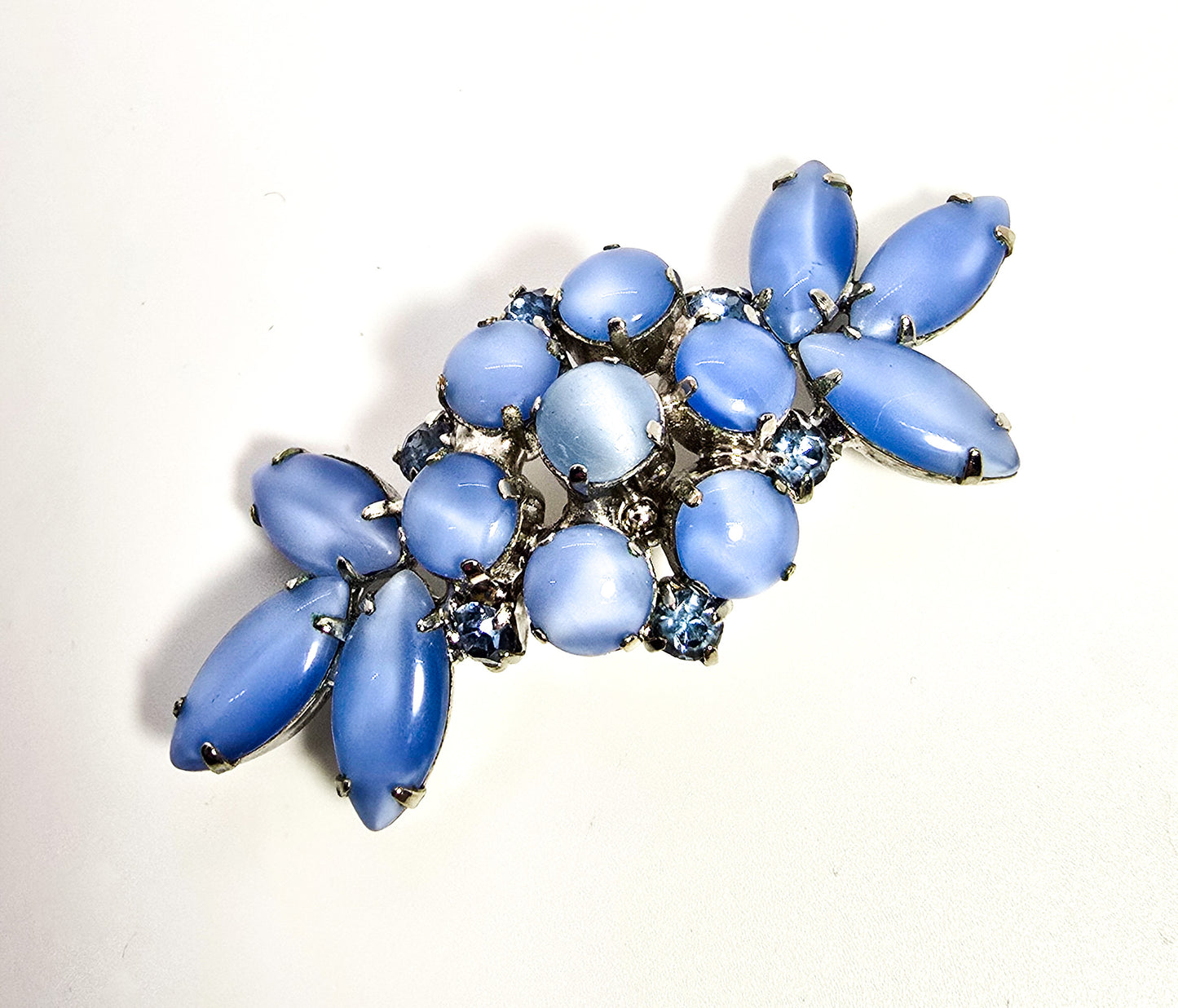 Satin Blue vintage light blue rhinestone mid century vintage brooch