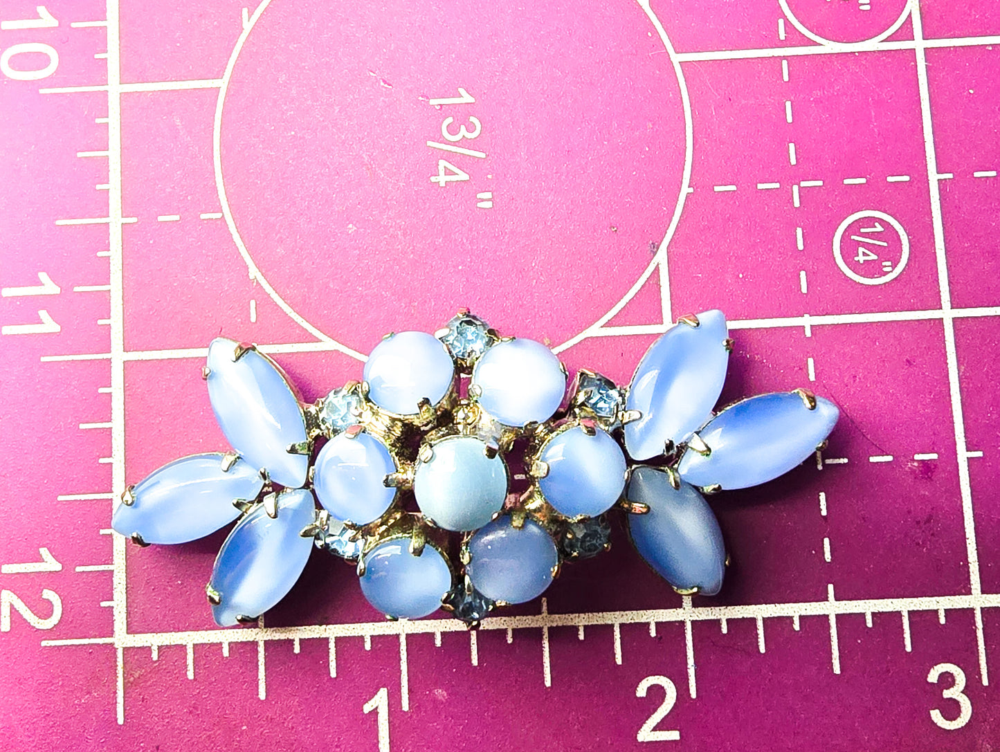 Satin Blue vintage light blue rhinestone mid century vintage brooch