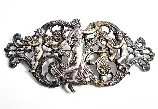 Victorian Cherub Putti Dancing Nymph antique converted sash buckle brooch