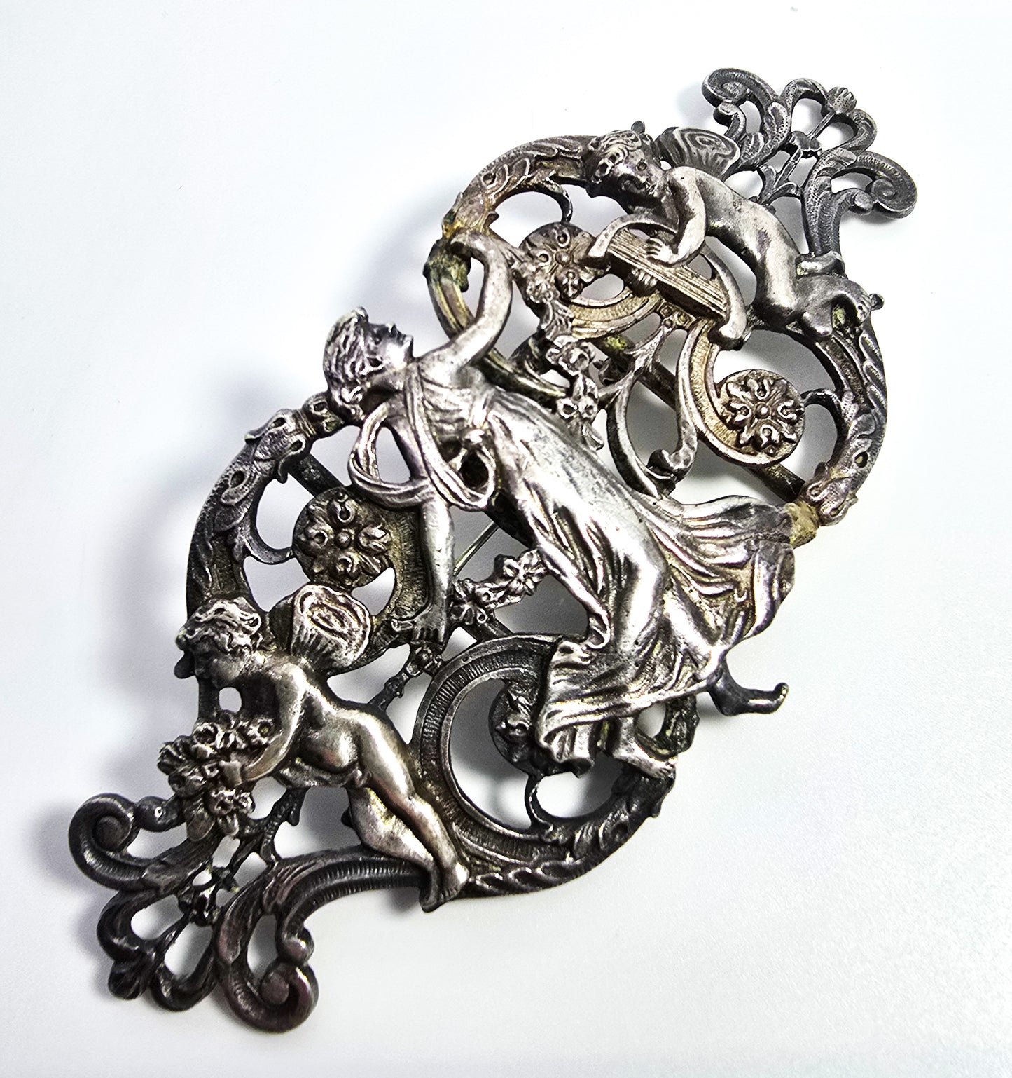 Victorian Cherub Putti Dancing Nymph antique converted sash buckle brooch