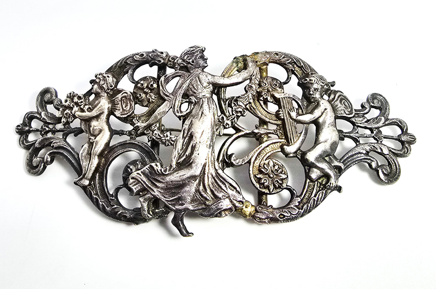 Victorian Cherub Putti Dancing Nymph antique converted sash buckle brooch