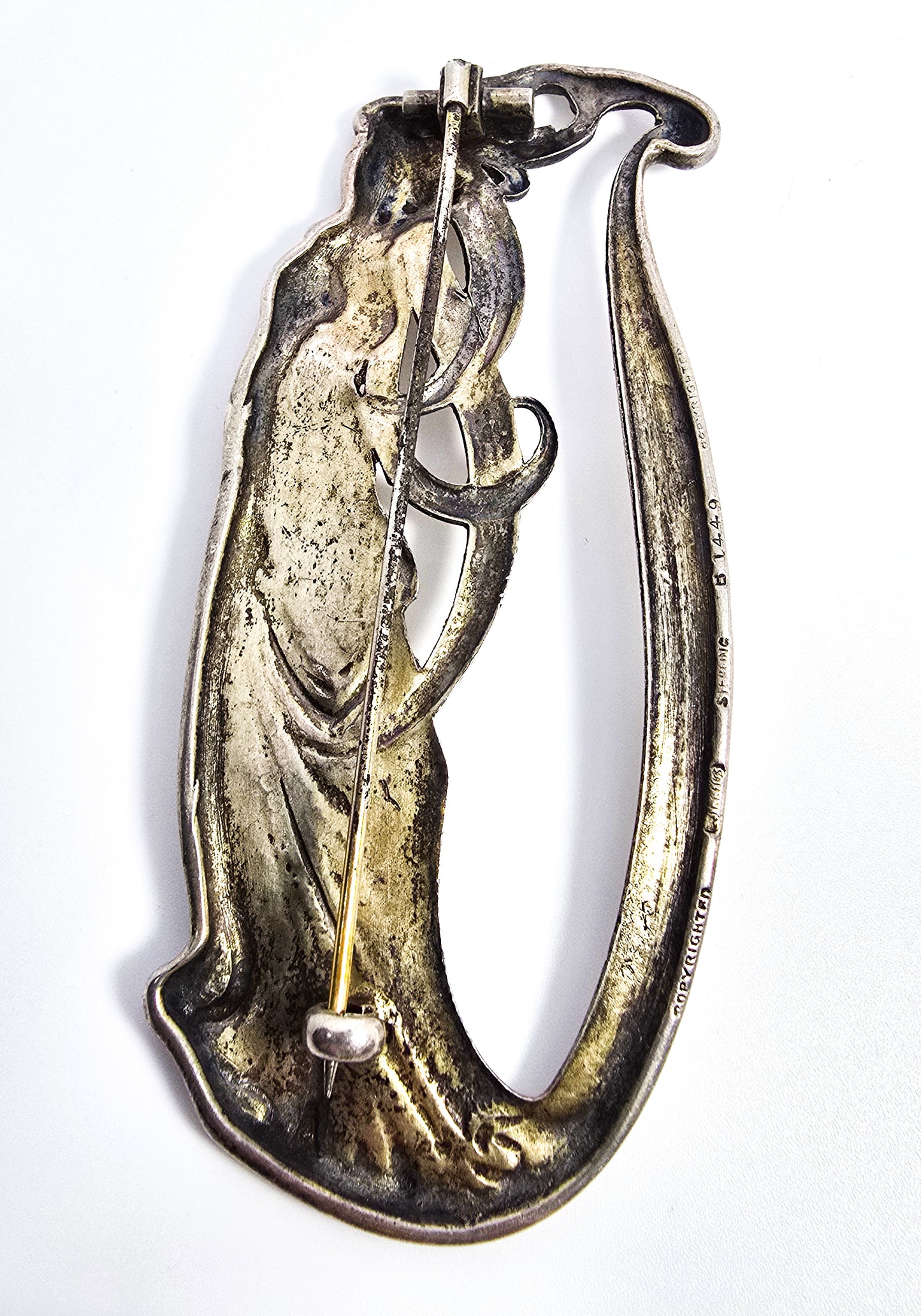 Gorham Art Nouveau Nymph woman antique sterling silver hallmarked brooch