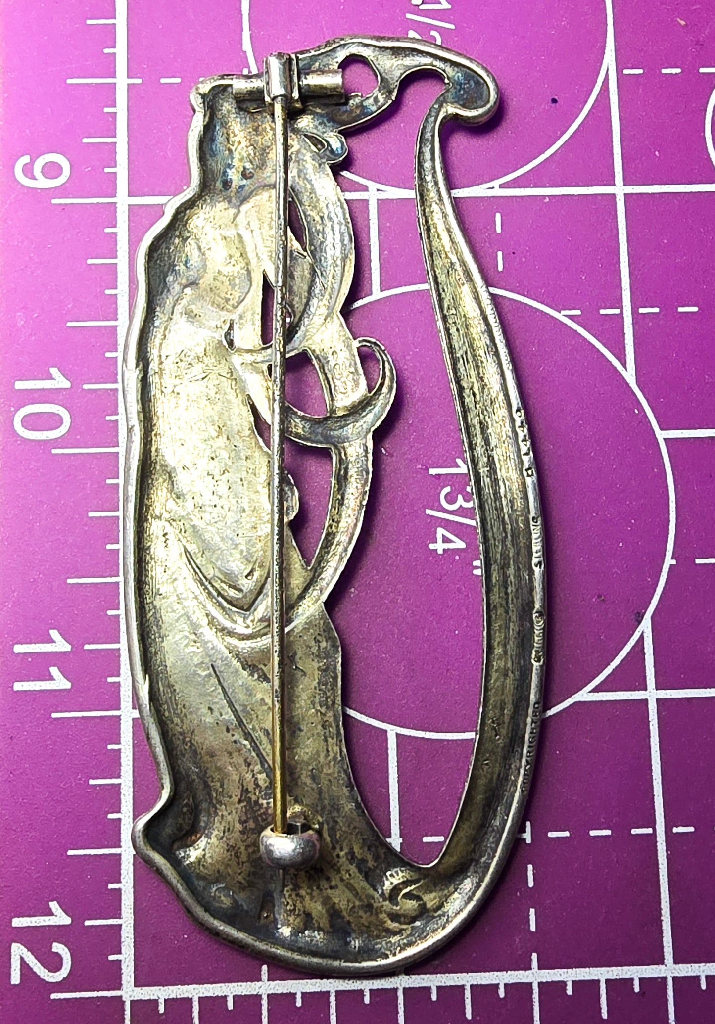 Gorham Art Nouveau Nymph woman antique sterling silver hallmarked brooch