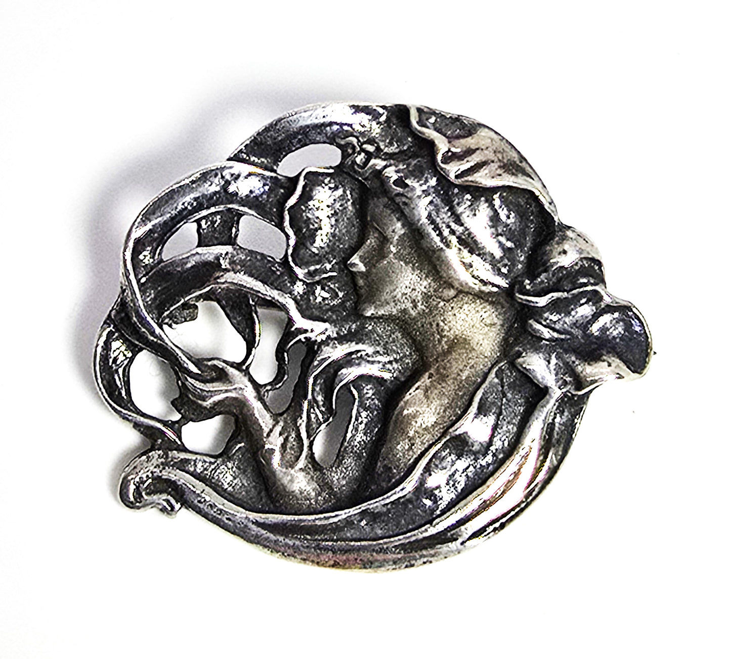 Art Nouveau style flowing nymph vintage sterling silver pendant brooch