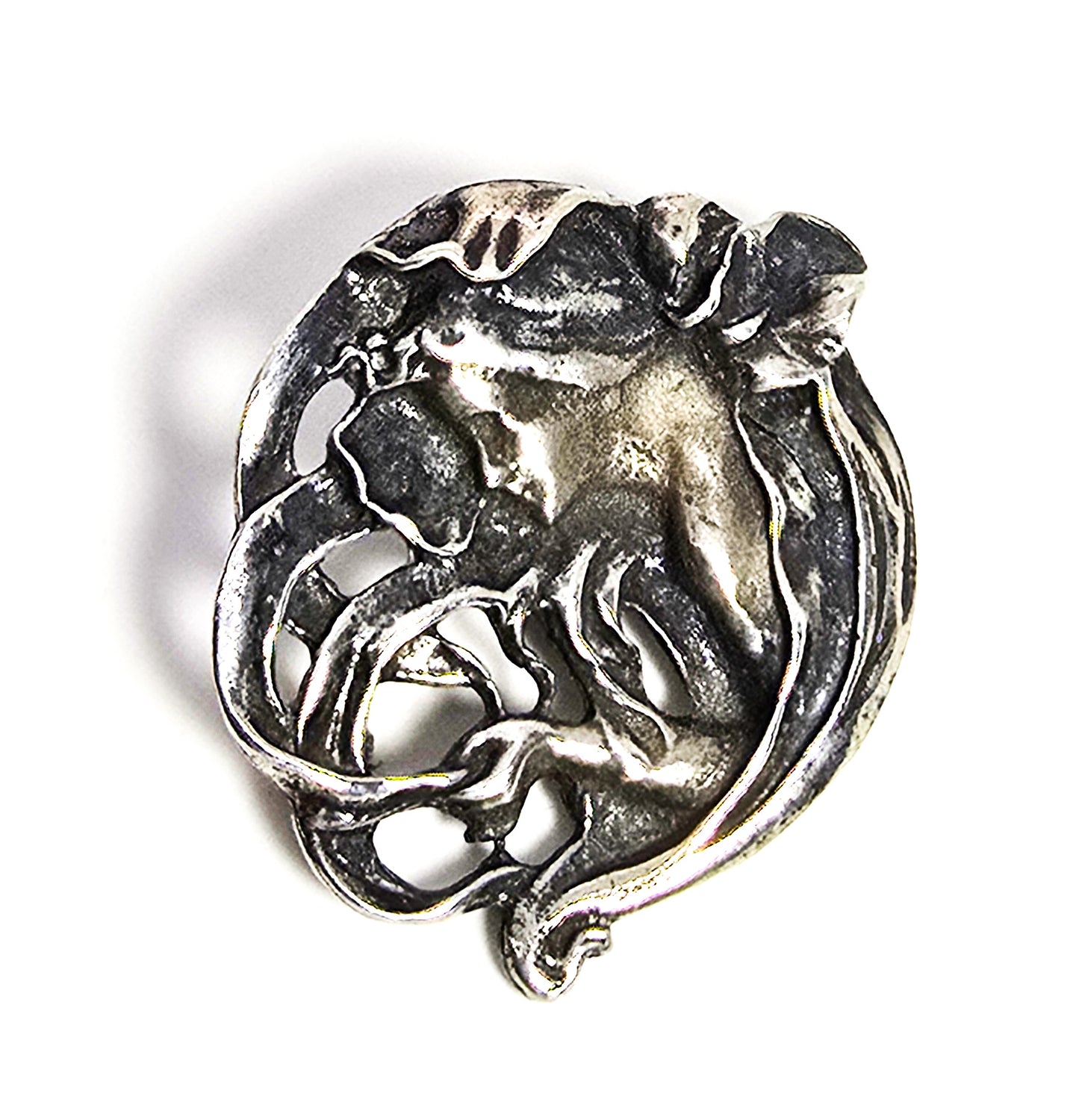 Art Nouveau style flowing nymph vintage sterling silver pendant brooch