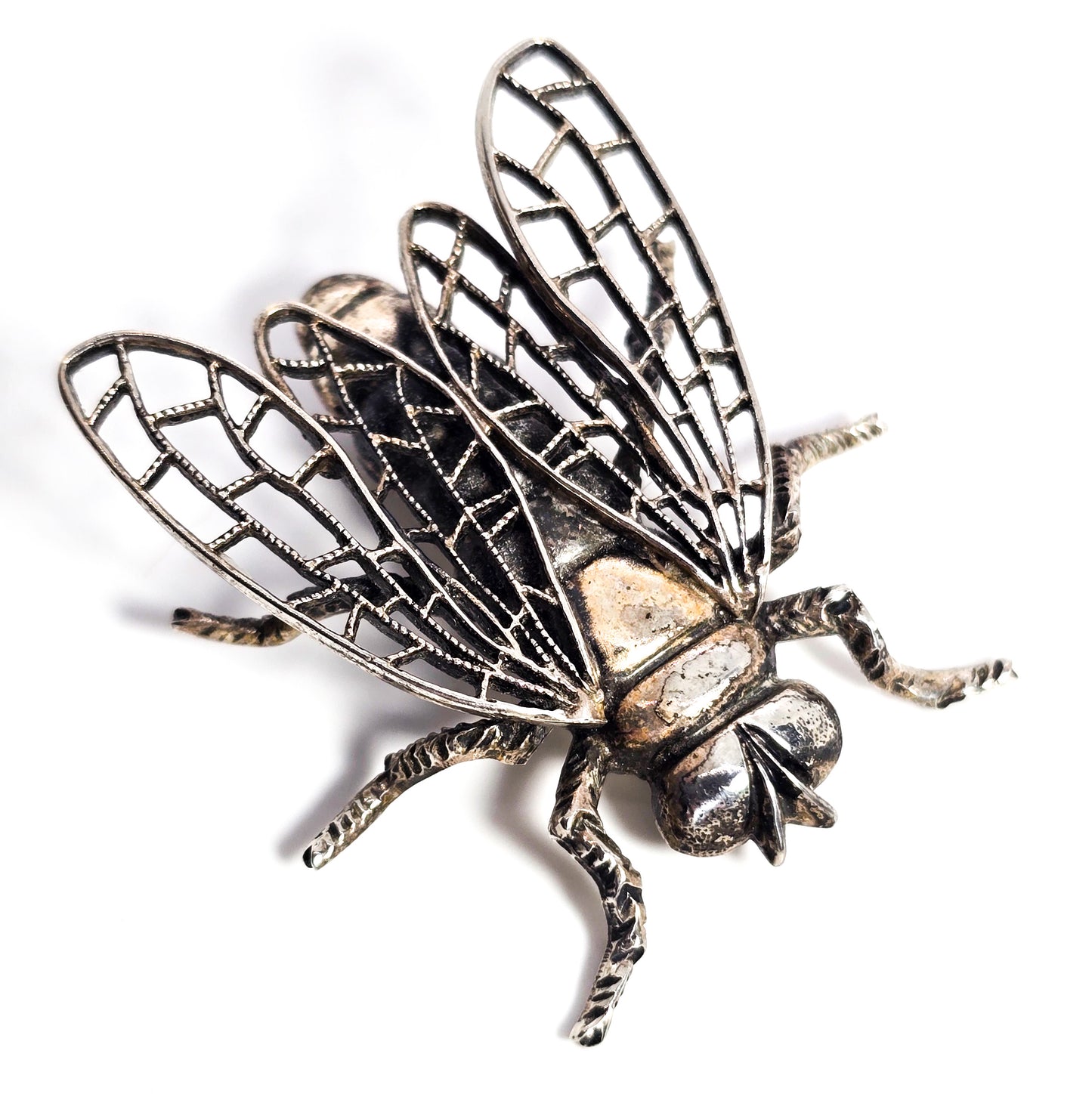 Beau sterling silver fly bug insect entomology vintage mid century brooch