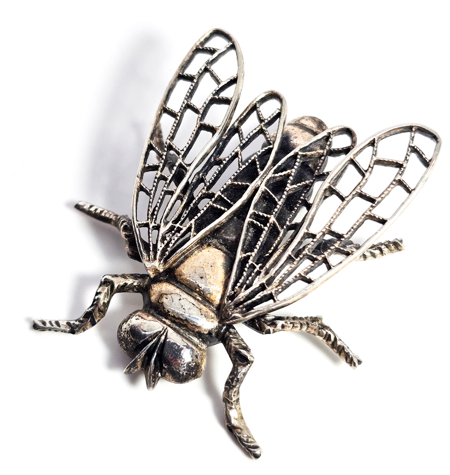 Beau sterling silver fly bug insect entomology vintage mid century brooch