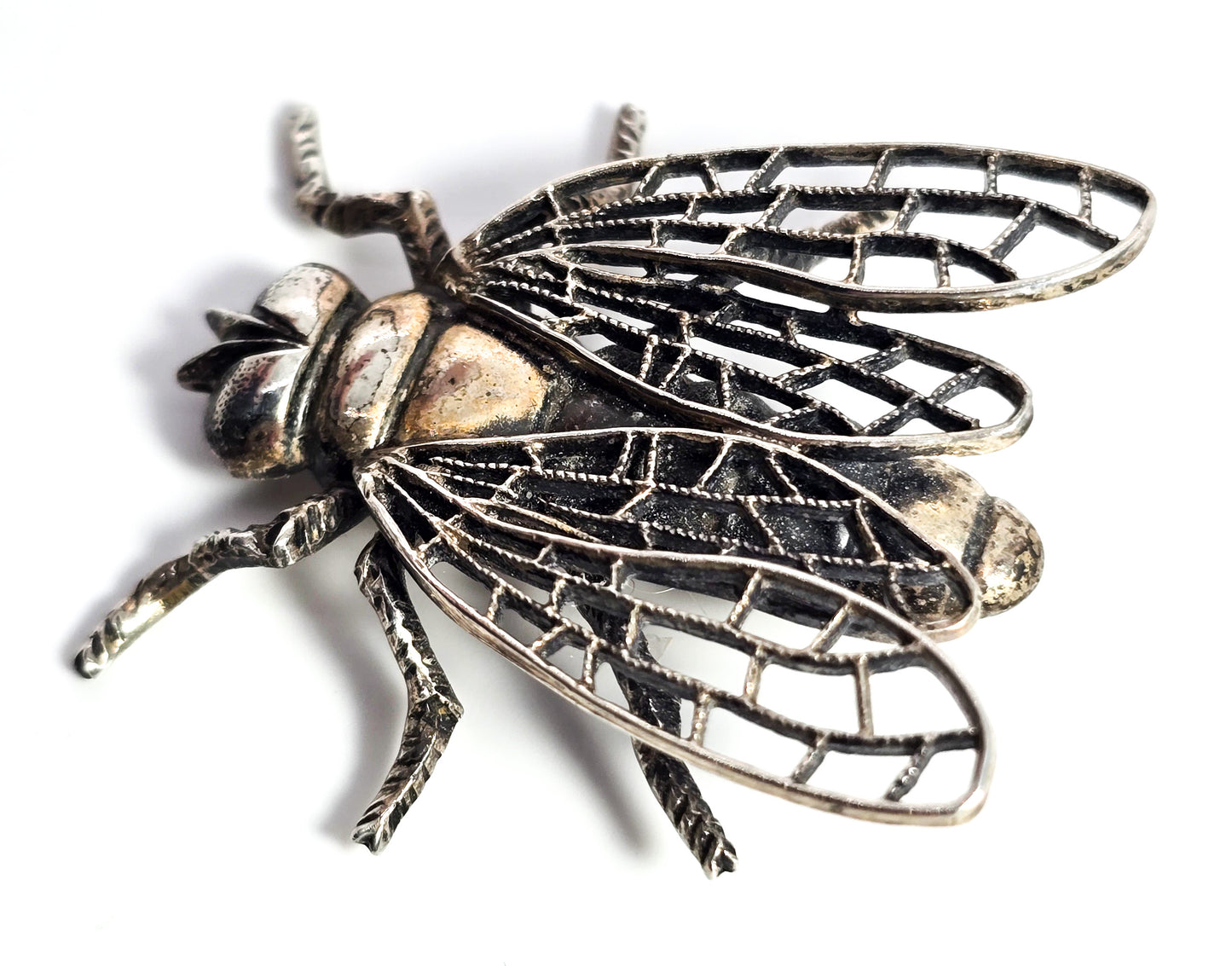 Beau sterling silver fly bug insect entomology vintage mid century brooch