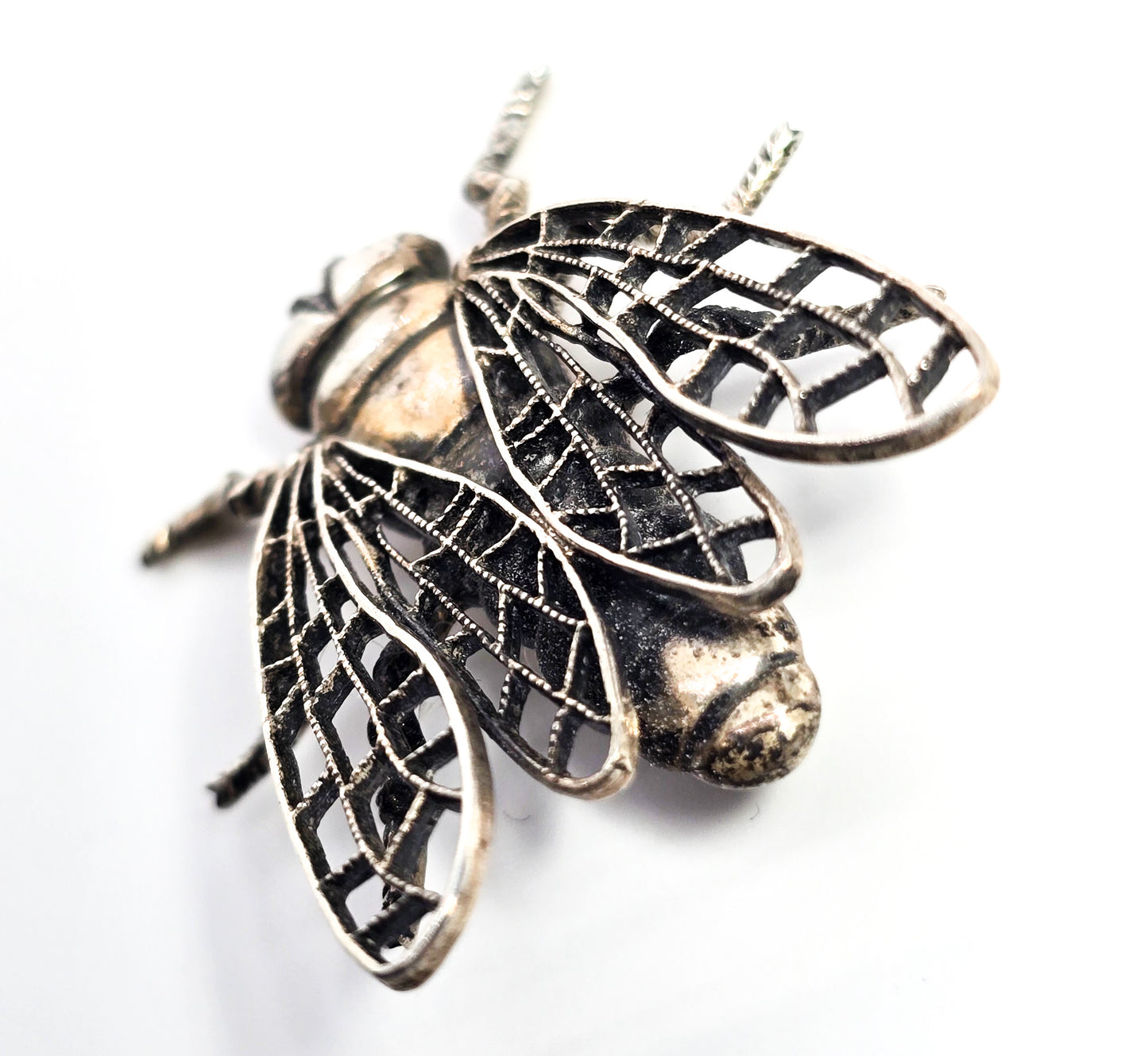 Beau sterling silver fly bug insect entomology vintage mid century brooch