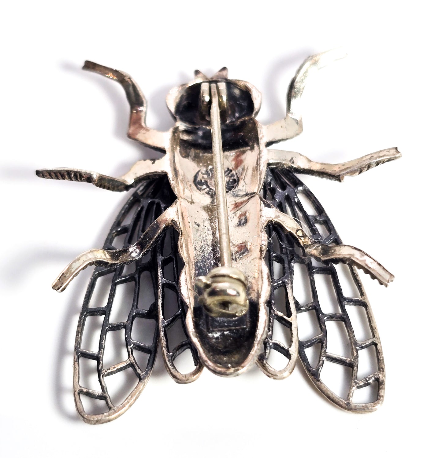 Beau sterling silver fly bug insect entomology vintage mid century brooch