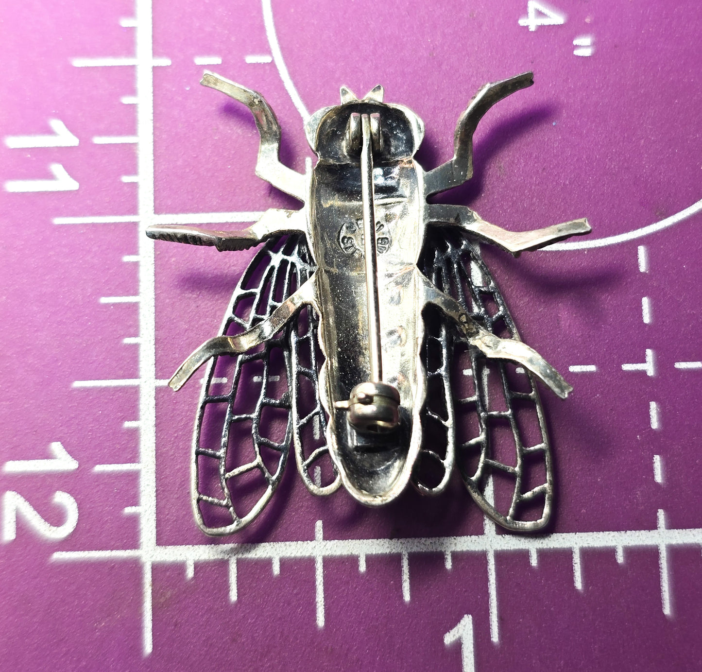 Beau sterling silver fly bug insect entomology vintage mid century brooch