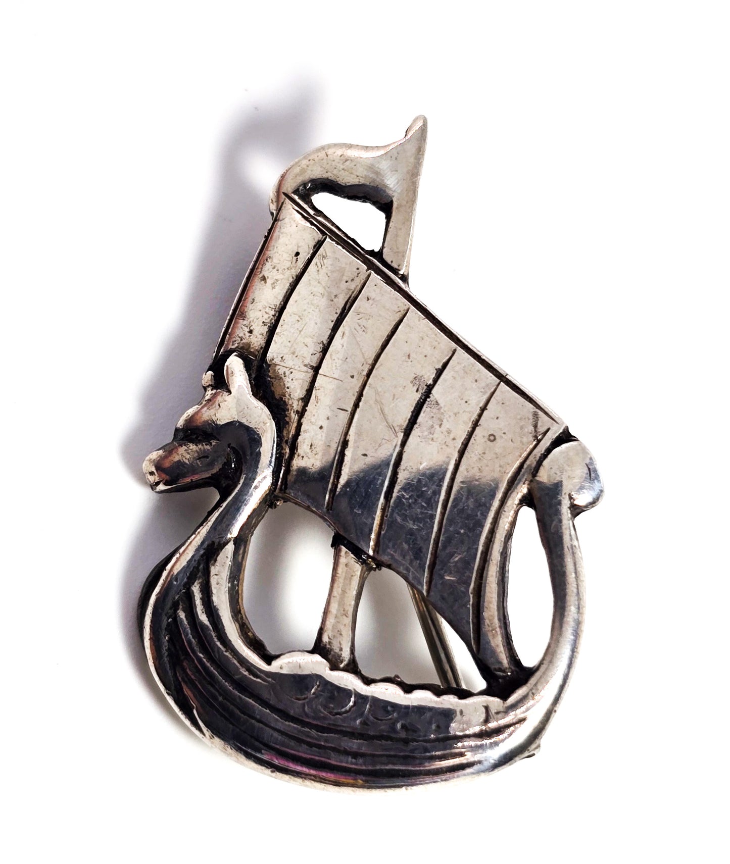 Nordic Viking ship vintage Shetland Silvercraft 1968 Edinburg sterling silver brooch