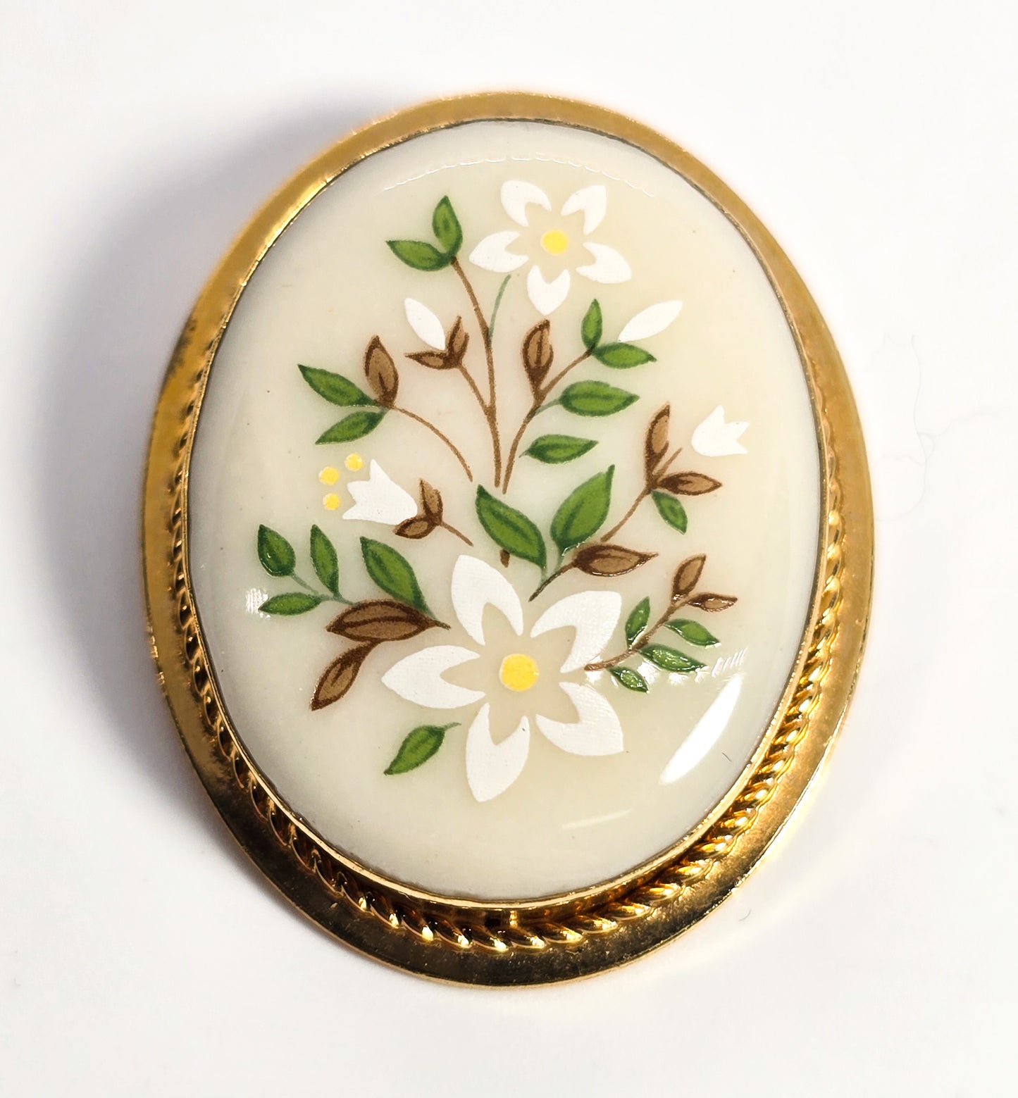 Lenox China Brookdale painted flower 14k gold filled signed vintage brooch