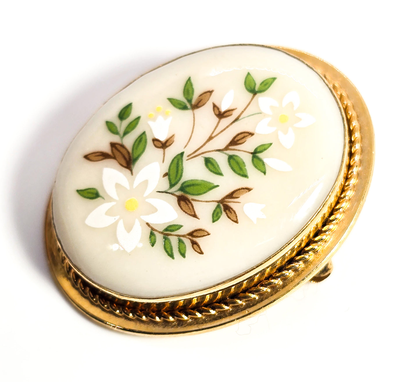 Lenox China Brookdale painted flower 14k gold filled signed vintage brooch