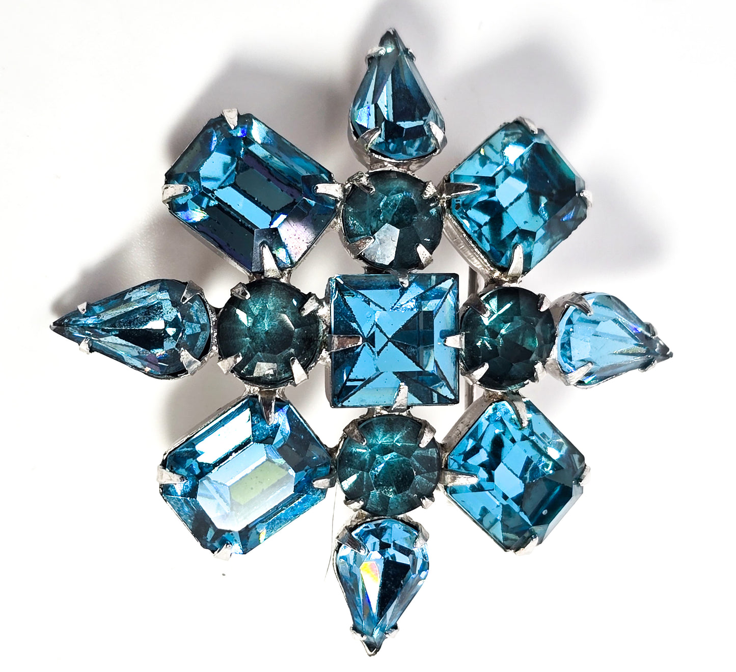 Aqua blue bright rhinestone vintage mid century scatter brooch