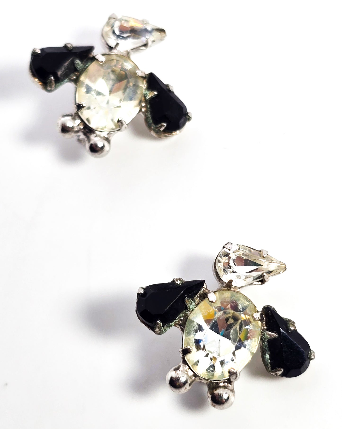 Black and white twin vintage rhinestone penguin bird pair of matching brooches