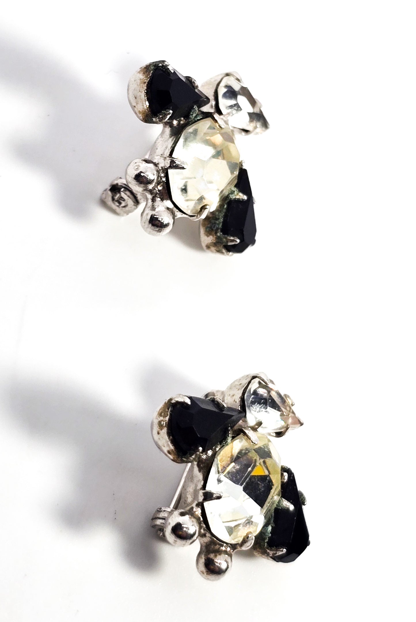 Black and white twin vintage rhinestone penguin bird pair of matching brooches