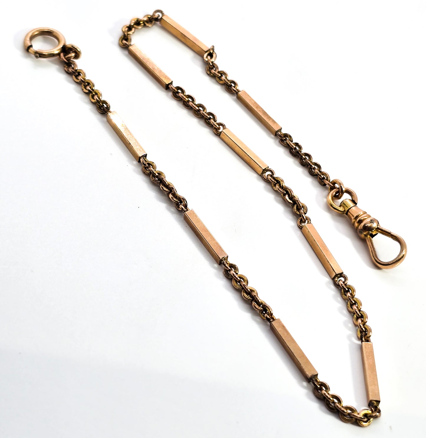 Art Deco bar link antique yellow gold filled watch fob chain signed SBC Co