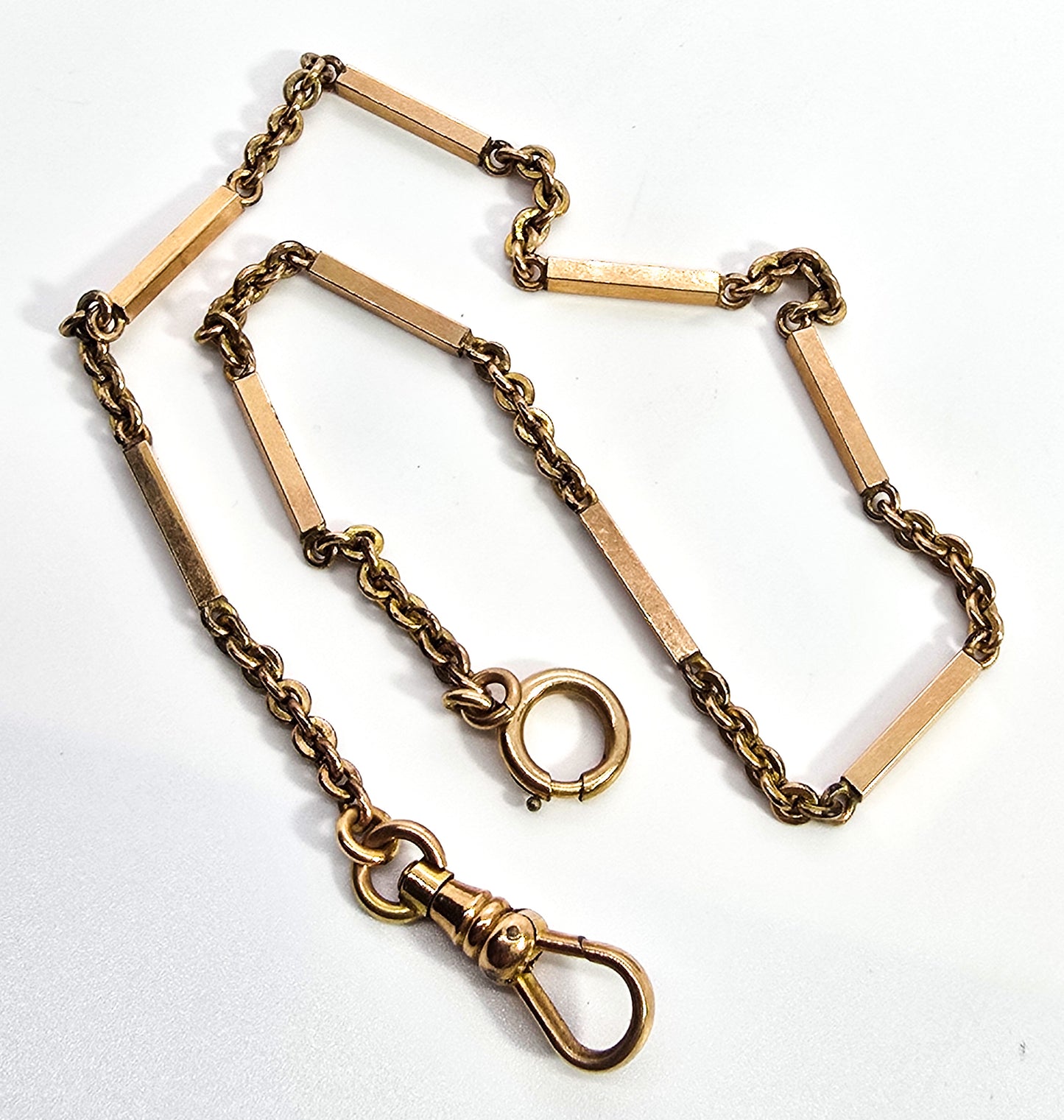 Art Deco bar link antique yellow gold filled watch fob chain signed SBC Co