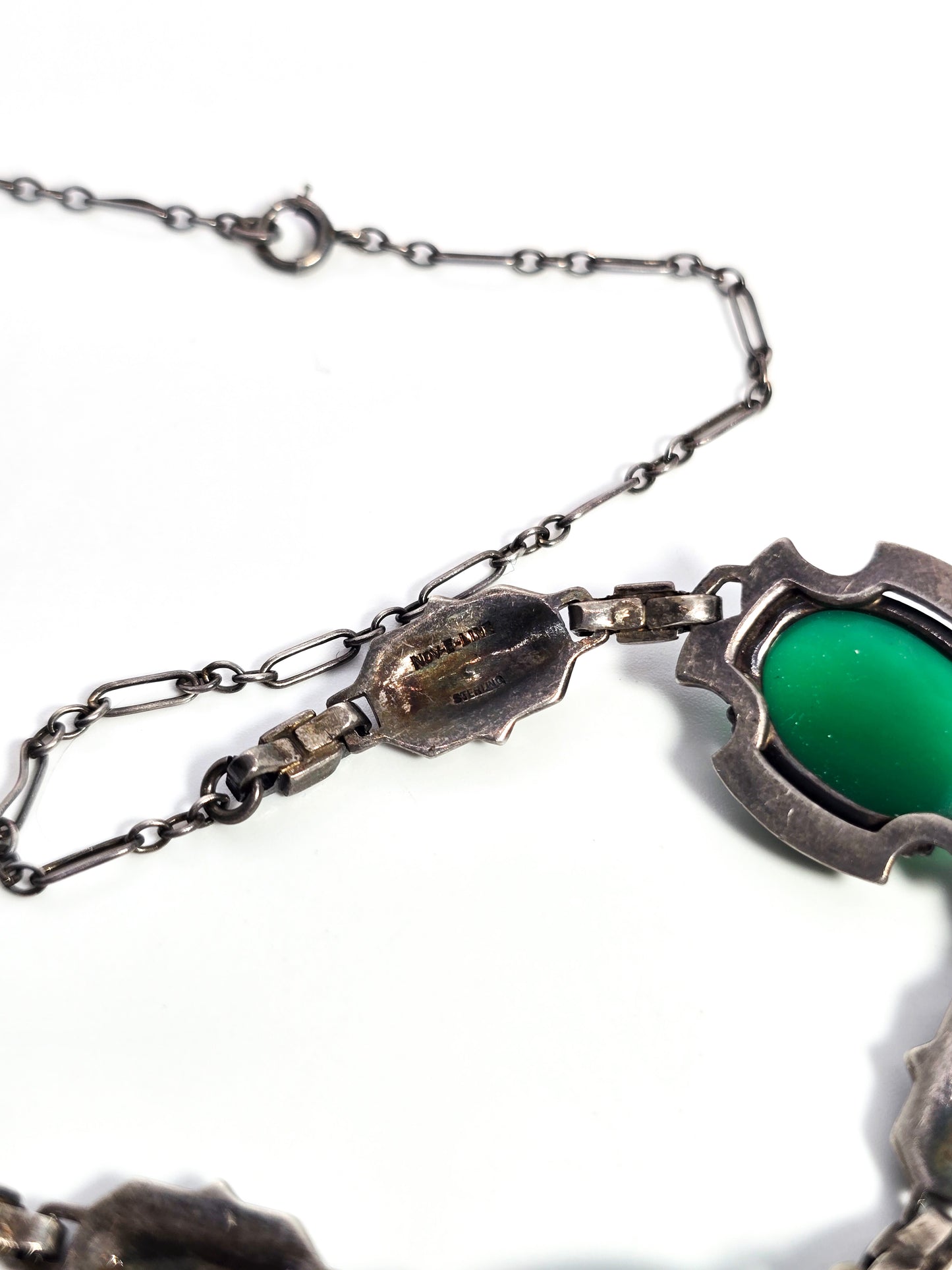 Art Deco green Chalcedony sterling silver marcasite antique necklace Nov-E-Line