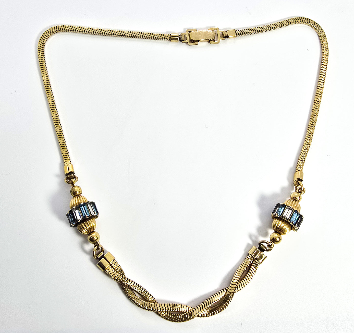 Carl Art Aqua blue rhinestone vintage 12k yellow gold filled signed necklace