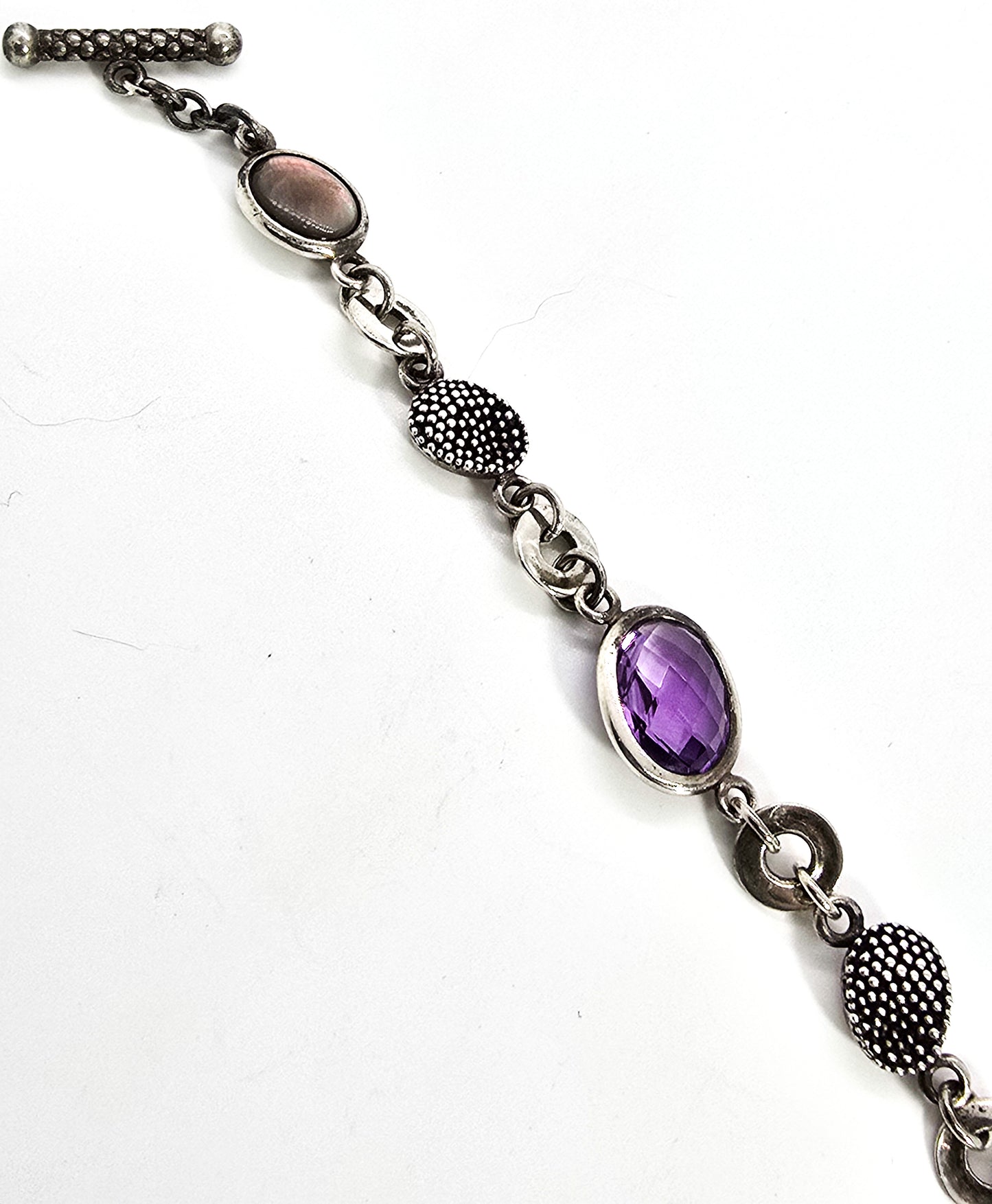 Michael Dawkins Amethyst mother of pearl MOP sterling silver toggle bracelet