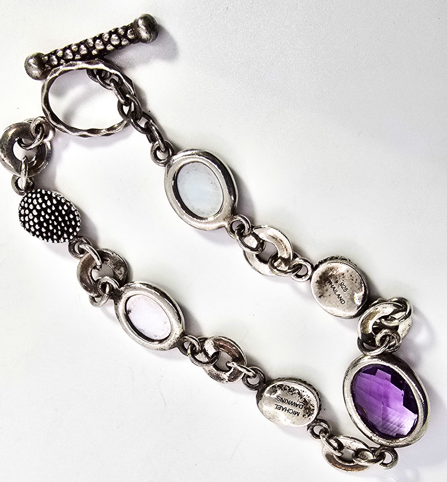 Michael Dawkins Amethyst mother of pearl MOP sterling silver toggle bracelet