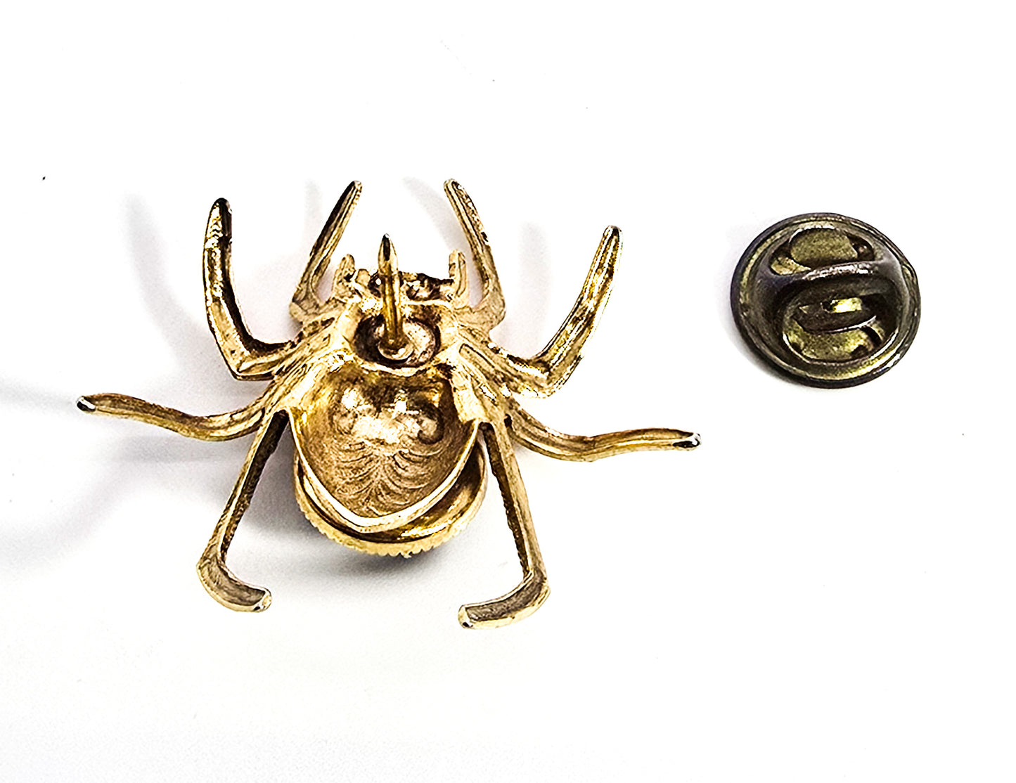 Vintage purple rhinestone gold toned spider insect tie tack brooch lapel pin